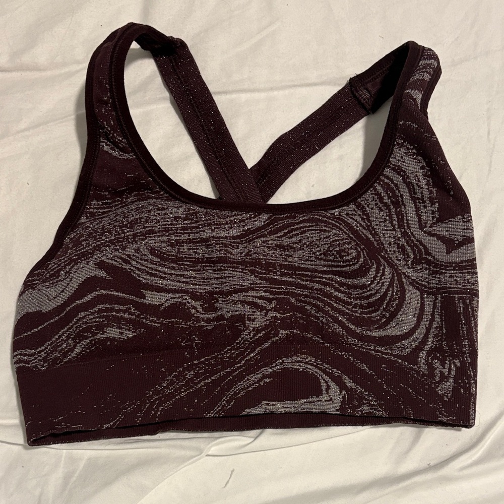 Athleta Maroon and Silver Swirled Sports Bra